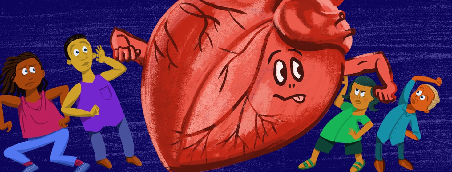 a very large anatomical heart elbows people aside