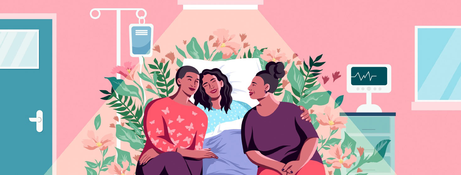 a woman is visited by her family in the hospital